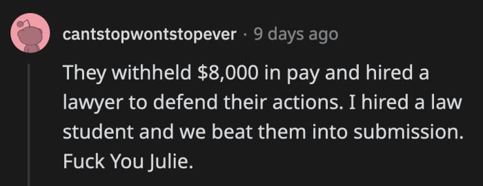 2. Should have just paid the stolen $8,000, Julie!
