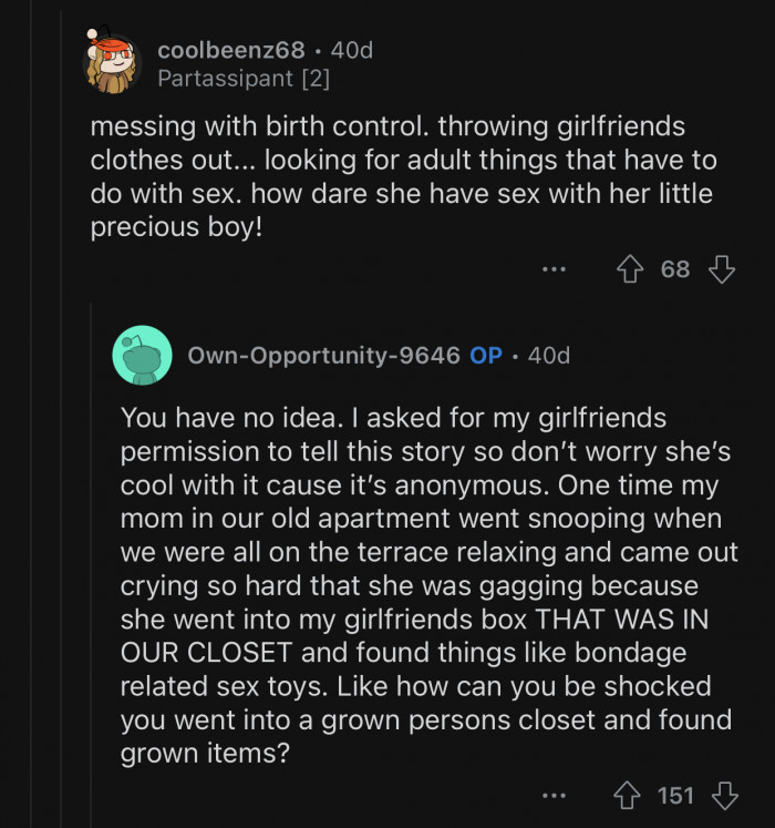 OP's mom needs to realize that her son is no longer a child.