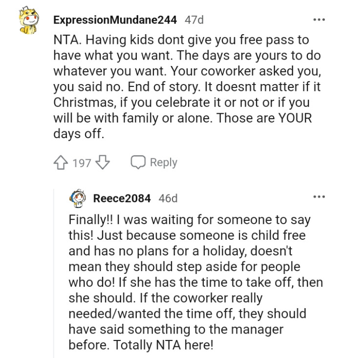 The days are the OP's for her to do whatever she wants