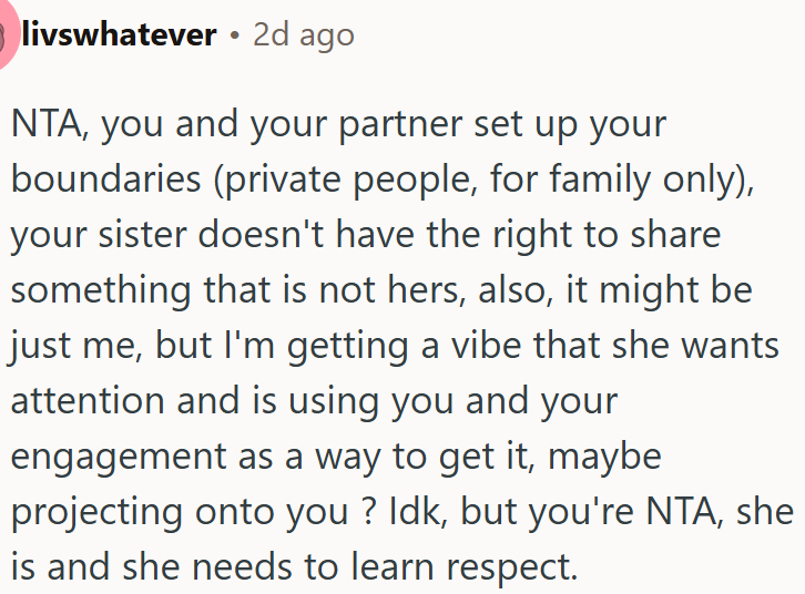 Sister doesn't have the right to share something that is not hers.