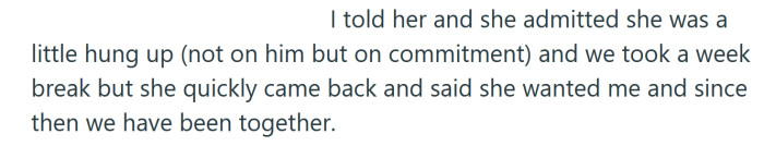 The Redditor's wife admitted she was still hung up on someone else at the start.