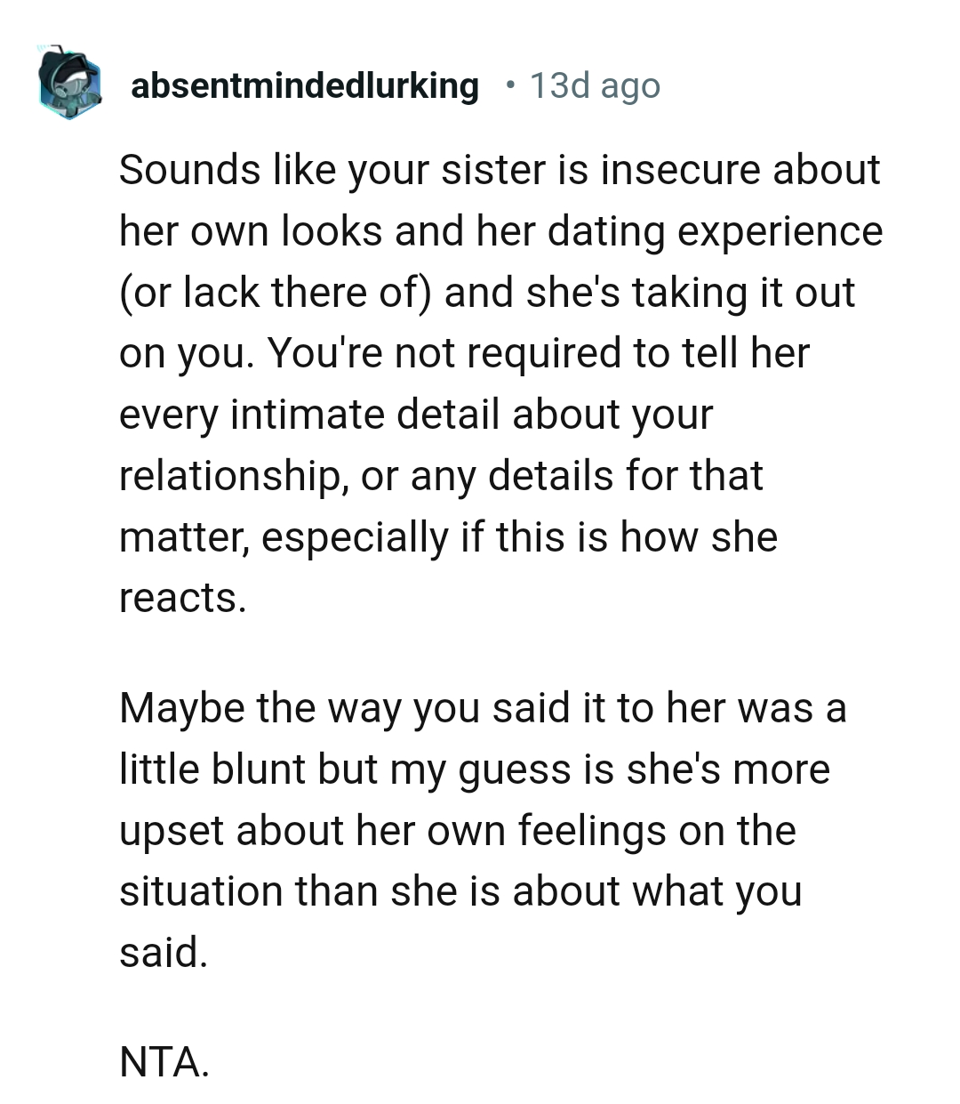 The OP Is Not Required to Tell Her Sister Every Intimate Detail About Her Relationship