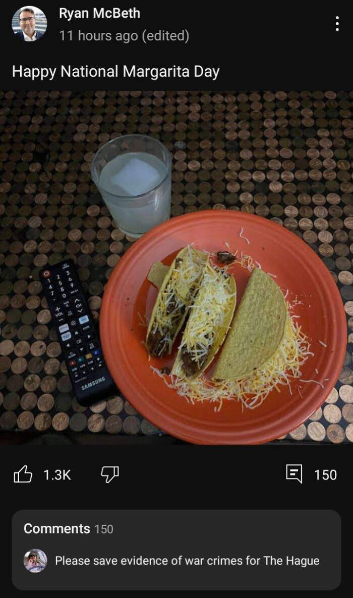 "Imagen Being Told Your Food Is A War Crime"