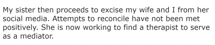 It eventually turned into her completely blocking OP and his wife out