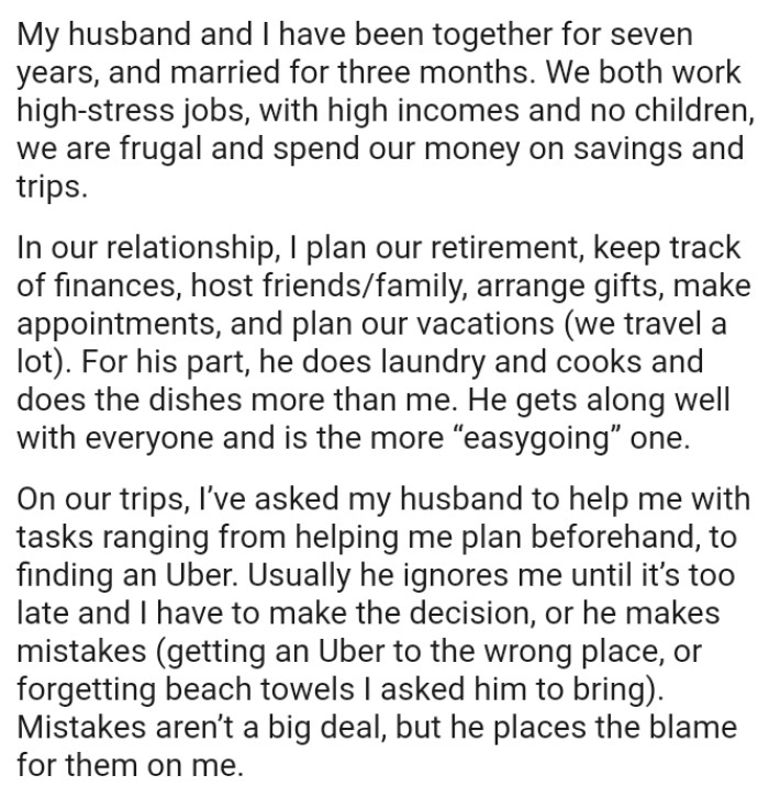 OP plans their retirement, keeps track of finances, hosts friends/family, arranges gifts, among other things