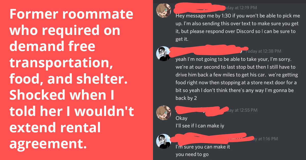 Roommate Who Demands Free Transportation, Food, and Shelter Gets Shocked When Told That She Would Be Evicted, Redditors React