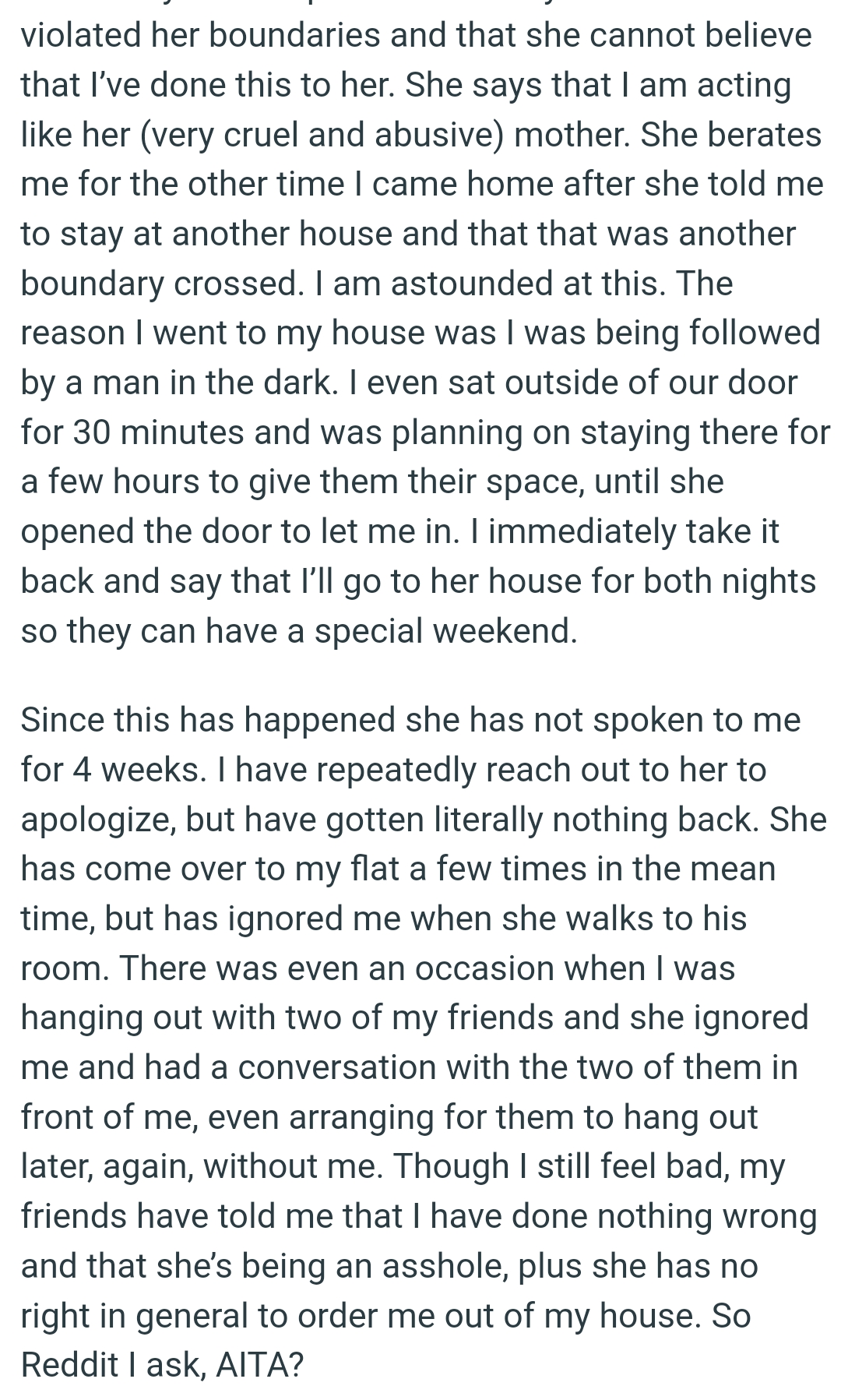 She has come over to the OP's flat a few times in the meantime