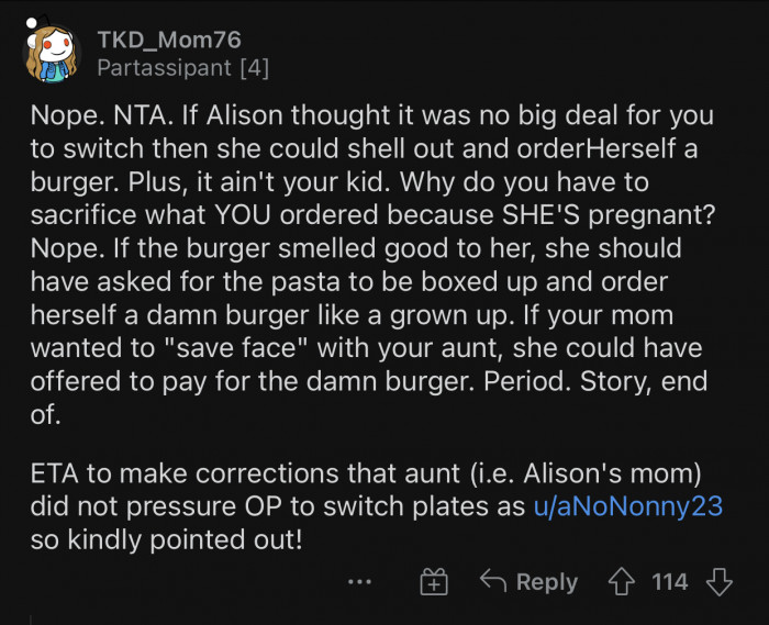 Her pregnancy is her issue to deal with, not OP.