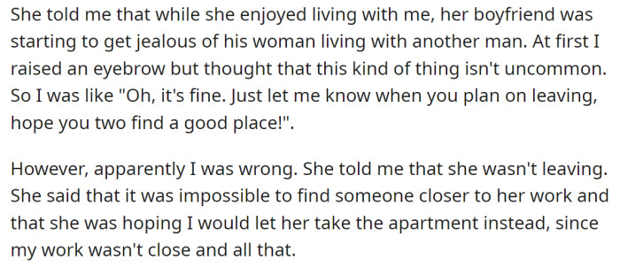 But she had a bizarre request for the OP: