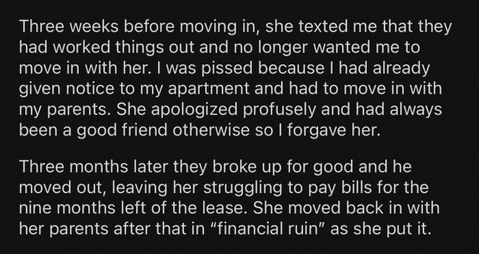 OP's BFF eventually changed her mind and had other plans.