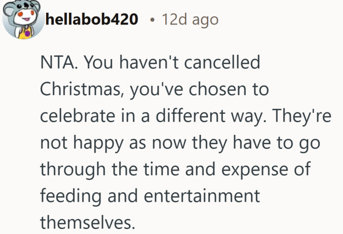 Christmas is still on, it just no longer comes with an all inclusive host who does everything for them.