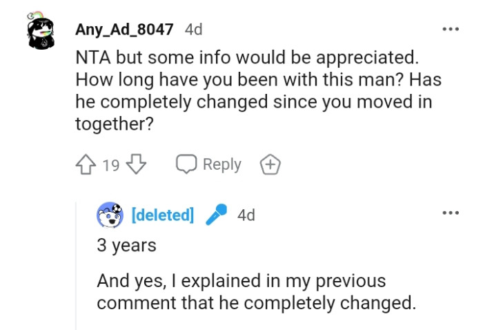 The OP says she's been with the boyfriend for three years