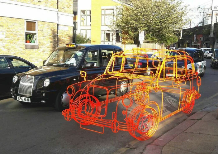 "Life-Size Car Frame Made Of Steel Rods, Work Of Benedict Radcliffe"