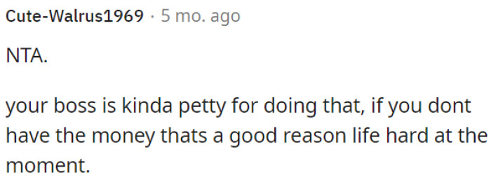 Not having money is a valid reason