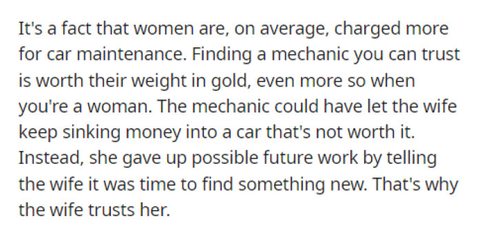 This person went on to explain why they decided on YTA as their vote and explained a bit on his wife's point of view so he can understand where she's coming from.