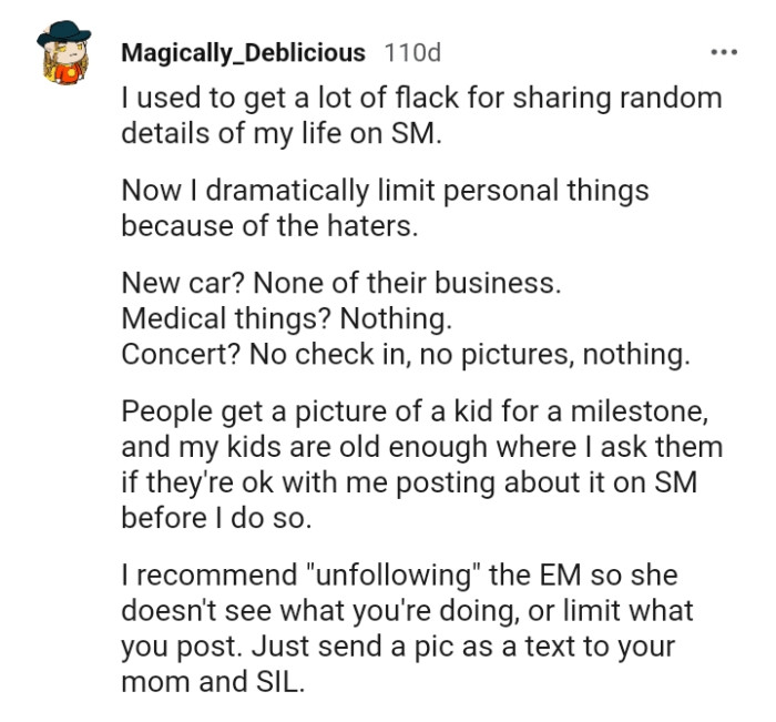 This Redditor dramatically limits personal things because of the haters