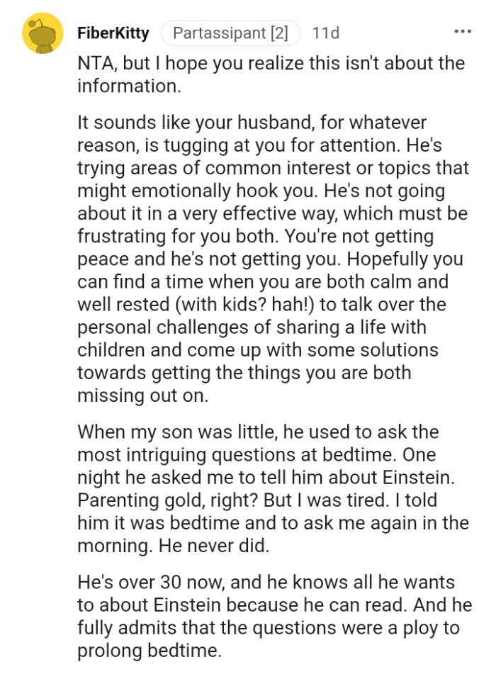 It's like OP's husband is tugging at her for some attention