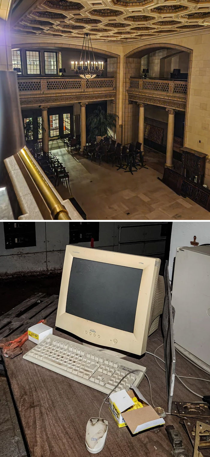 Abandoned mansion interior with rooms left behind, items preserved in place.