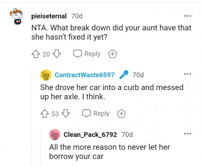 The OP's Aunt Drove Her Car into a Curb