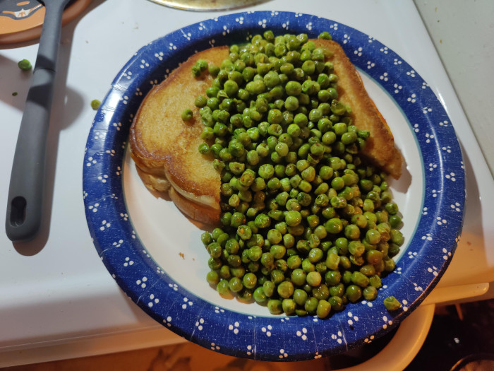 11. “Grilled cheese and frozen peas (my therapist said vegetables would make me feel better)”
