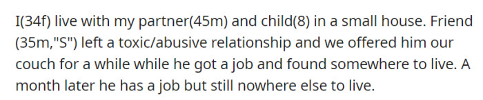 OP, her partner, and their child offered their friend 