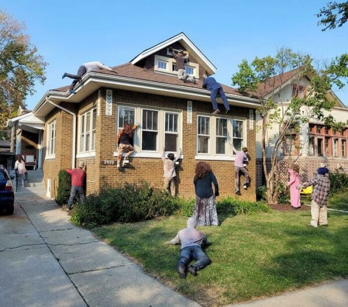 A real-life zombie apocalypse or Halloween decorations? We'll never know.