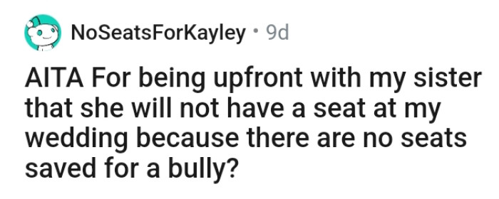 This lady's sister wants to attend her wedding but she got declined