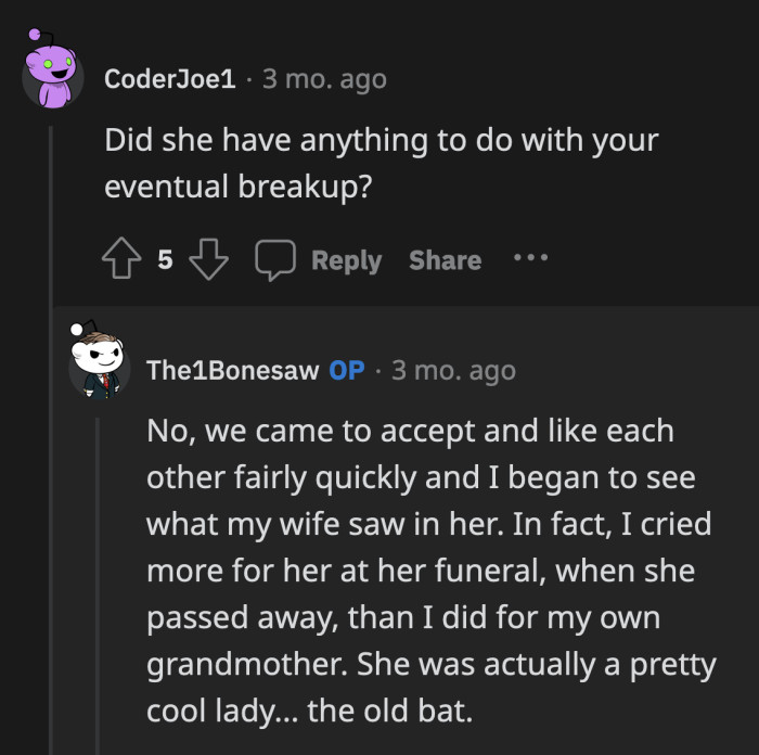 In a funny turn of events, OP did eventually charm his wife's grandmother.