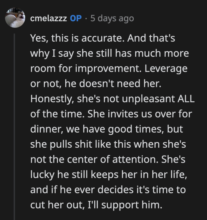 FMIL is on thin ice, and if she continues her self-centered ways, she may just lose her son altogether.