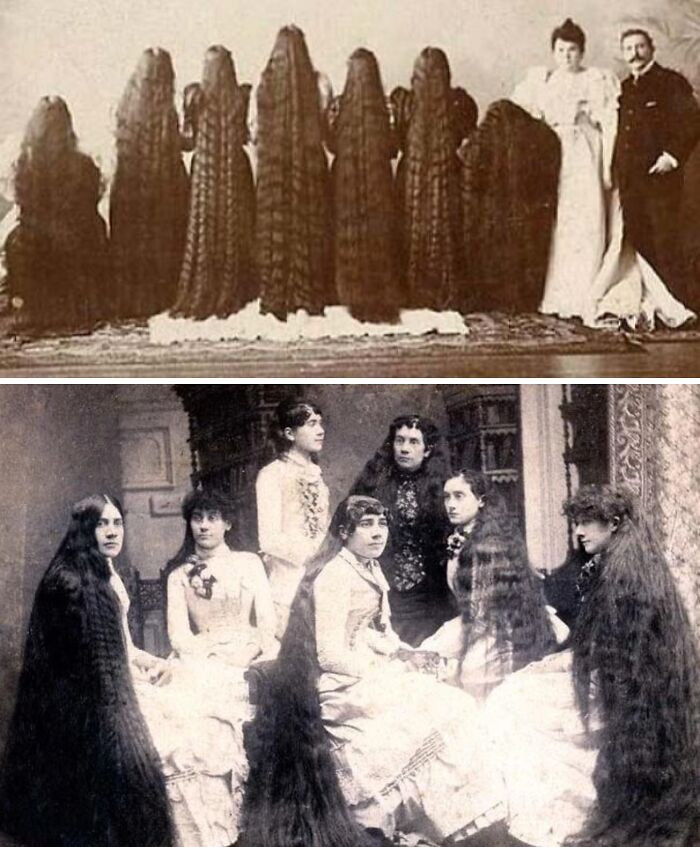 "The Seven Sutherland Sisters, C 1890s-1900. They Had Floor Length Hair And Were Celebrity Singers. At The End Of Concerts They Would Let Their Hair Down"