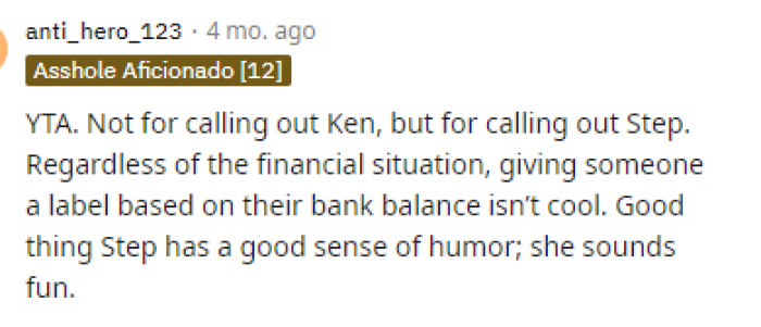 Obviously, this dude was out of line, and OP called him out for it, which was probably what we all would have done.