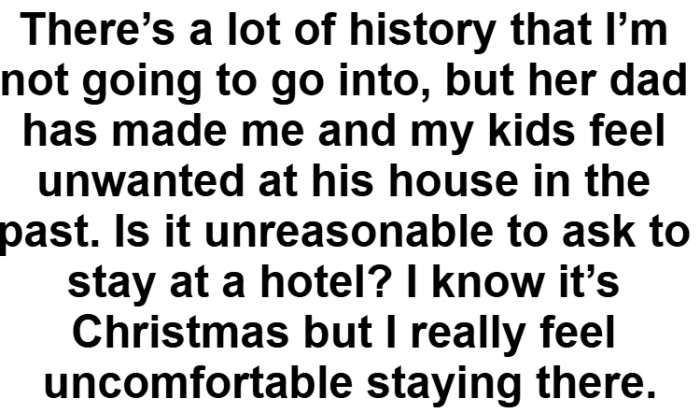 The OP is asking if it's unreasonable to ask to stay at a hotel