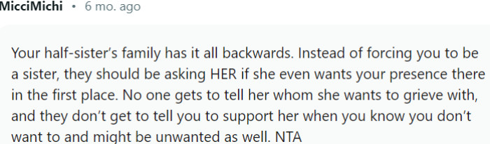 Your half-sister’s family has it all backwards