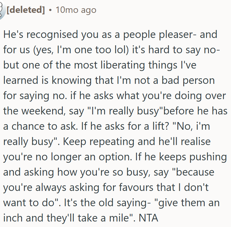 He's recognized OP as a people pleaser.