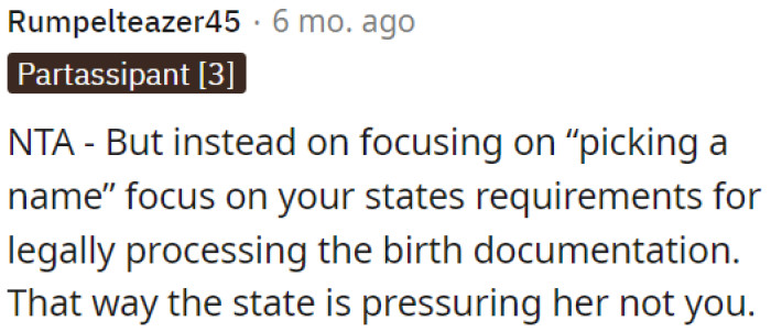 It's the state that's putting pressure on her, not OP.