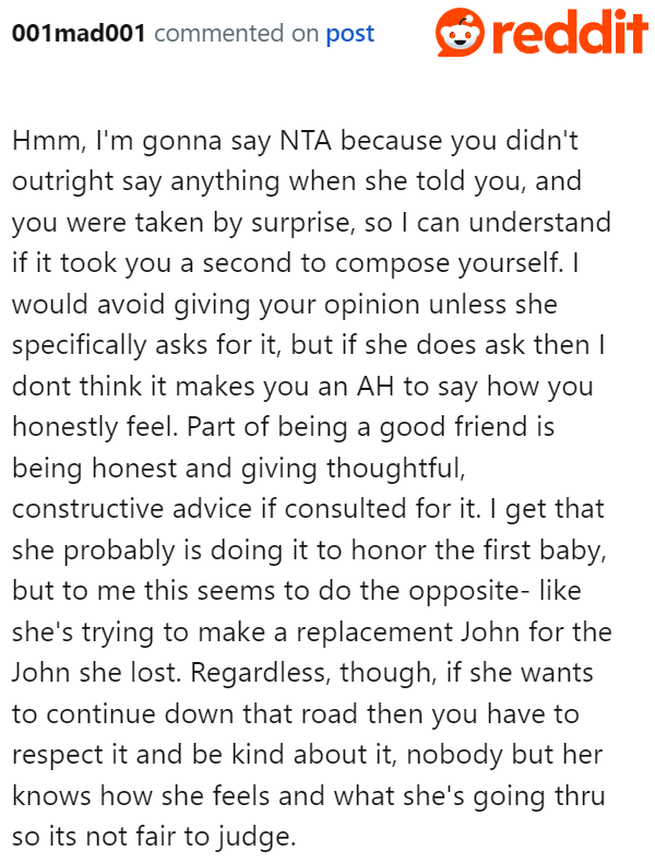 No matter how concerned she is for her friend and her friend's son, she should hold back on saying something unless asked, according to this user.