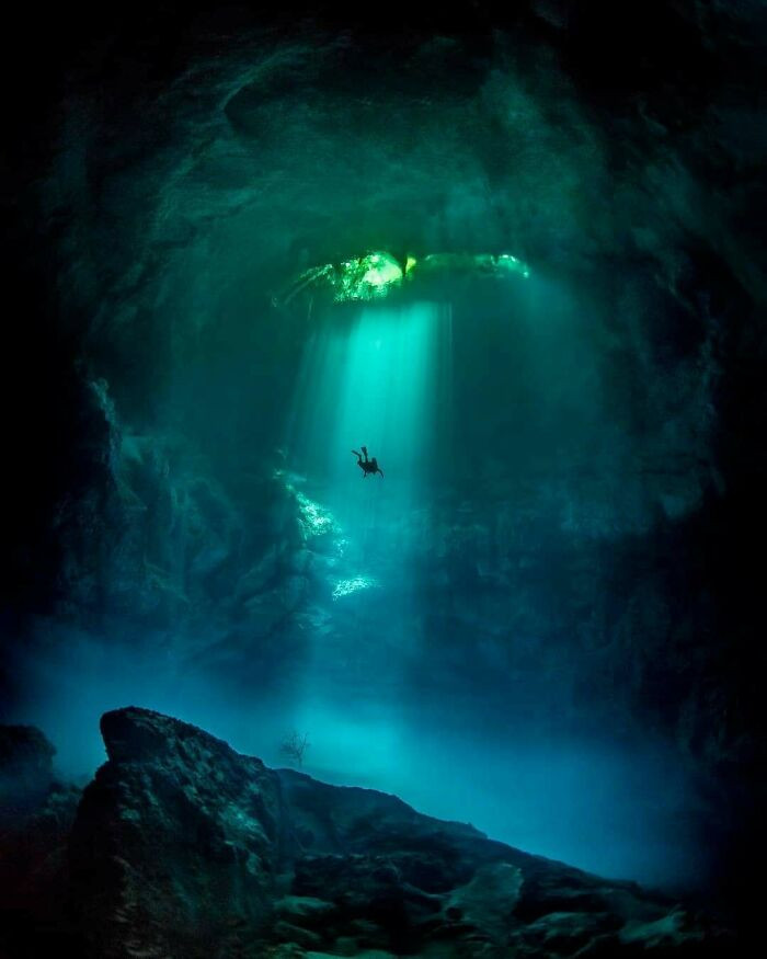 "Rare Fresh Water Sinkhole In Tulum, Mexico, With Unlimited Visibility Underwater"