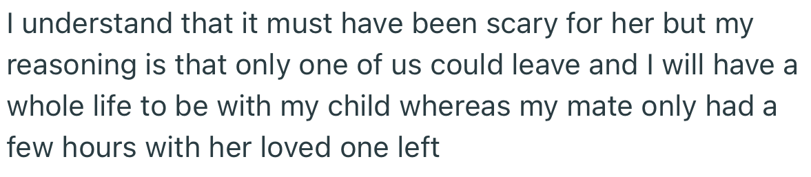 OP argued that his reason for missing the birth of his child was justified