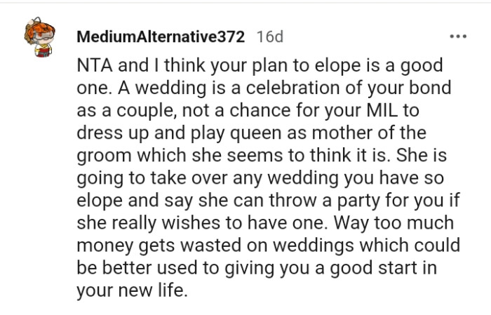 OP's MIL will take over any wedding that she has