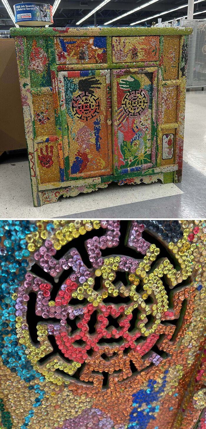 "Catch And Release. The Most Sequined Piece Of Furniture That Has Ever Been Sequined"