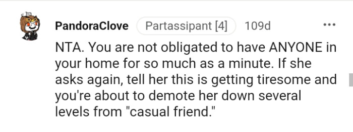 You're about to demote her down several levels from casual friend