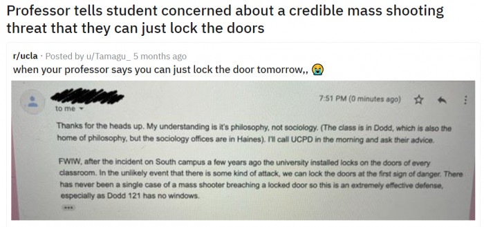 13. It's a professor's job to protect their students. This educator isn't doing it well.