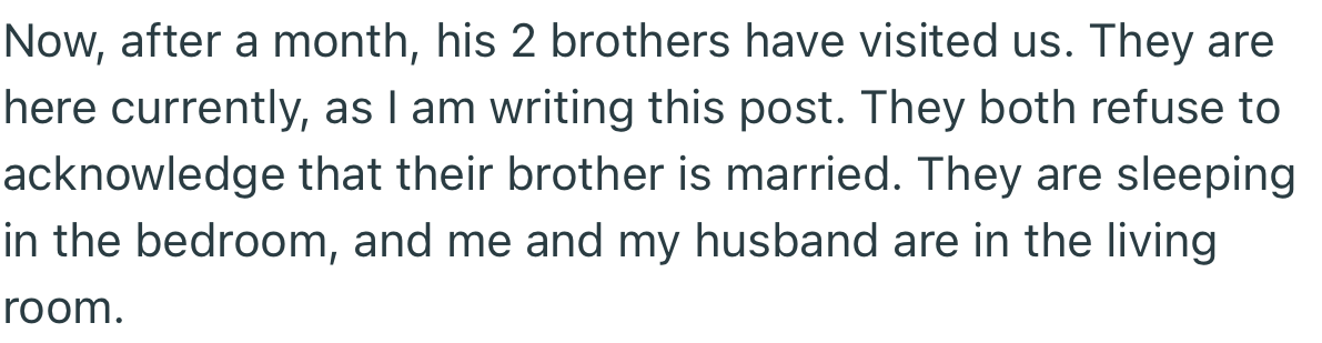 After MIL Left, OP’s BILs Came Over to Stay. Apparently, They Took Over the Only Bedroom in the House, Leaving the Couple to Make Do with the Living Room.