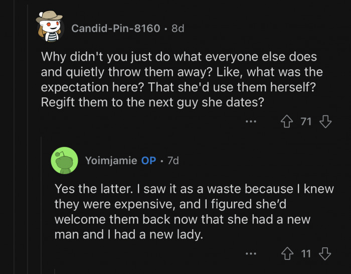 Op was hoping the ex could still want those framed pictures.