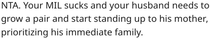 16. Her husband needs to straighten out his priorities.