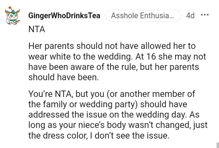 The OP should have addressed the issue on the wedding day