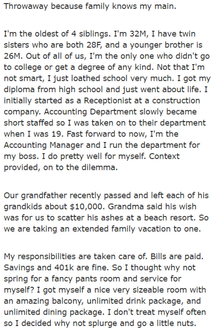 The original poster (OP) explains his family background.