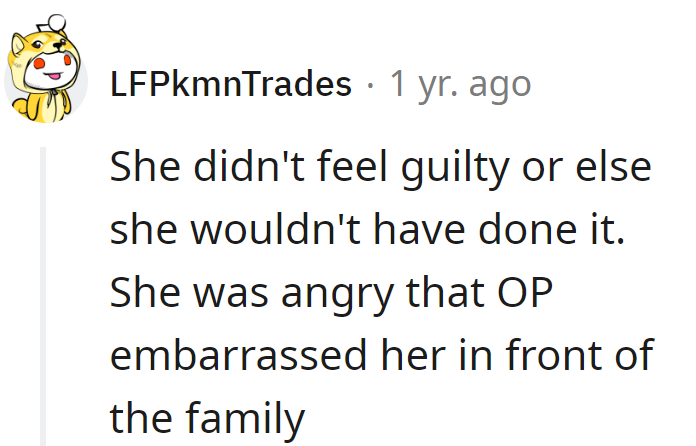 Mom's score: Embarrassment-1, Guilt-0.