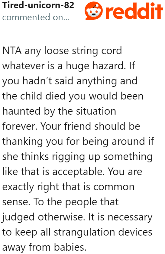 Any item that might strangle a baby should never be inside a crib.