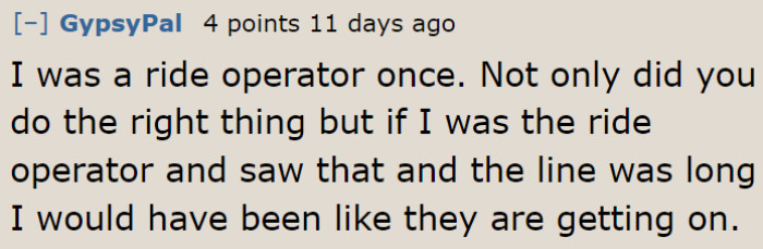 A former ride operator wouldn't cater to the parents' request either.